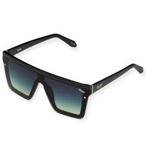 QUAY Hindsight Sunglasses Black Frame Smoke Green Ombre Lens Flat Brow Shield